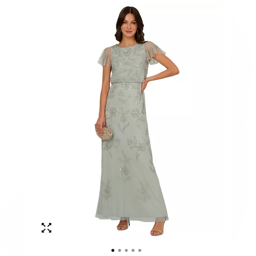 Adrianna Papell Sage Beaded Floral Maxi Dress